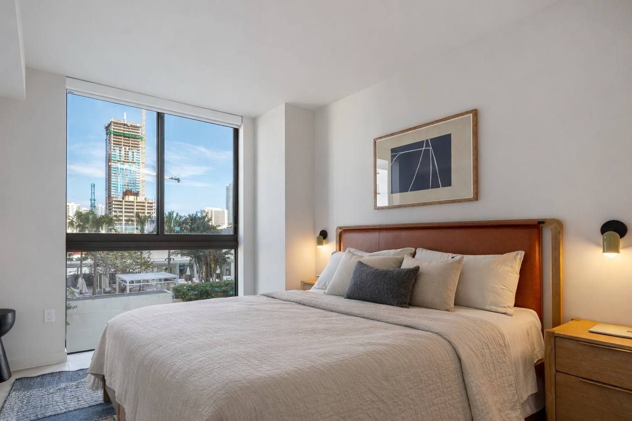Modern bedroom with city view